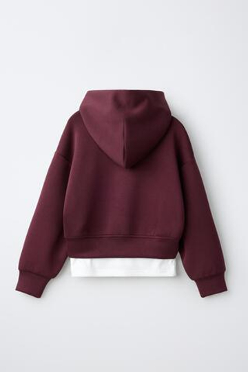 ZARA СПОРТИВНОЕ ХУДИ С КАПЮШОНОМ И ДВОЙНЫМ НИЗОМ, БУРГУНДИ
