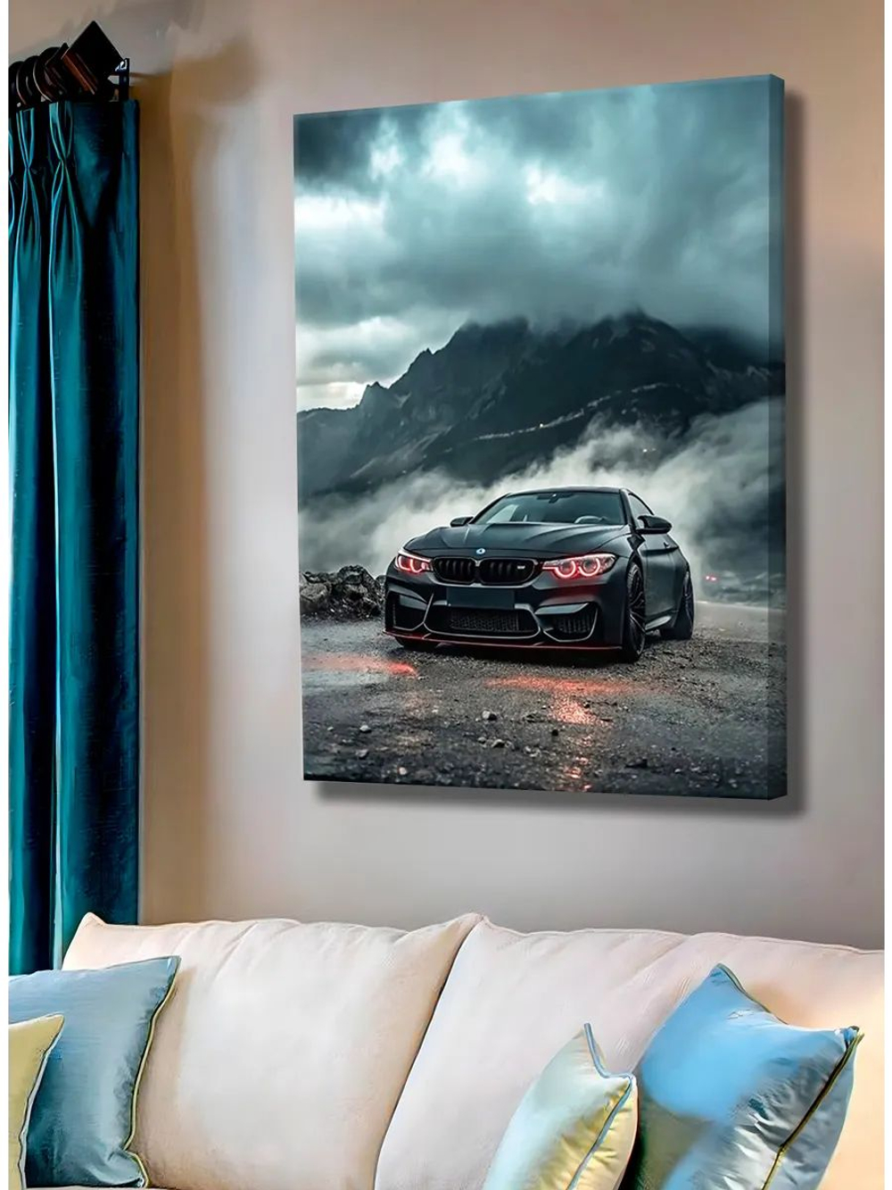 Картина "BMW в ночи", интерьерная 50х70см 1шт.