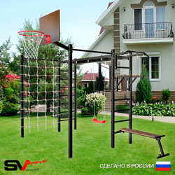 Уличная шведская стенка Sv Sport рукоход с комплектом турник прямой 2шт У5176К (Турник/Брусья/Скамья/"Лодочка"/Щит баскет/Сетка)