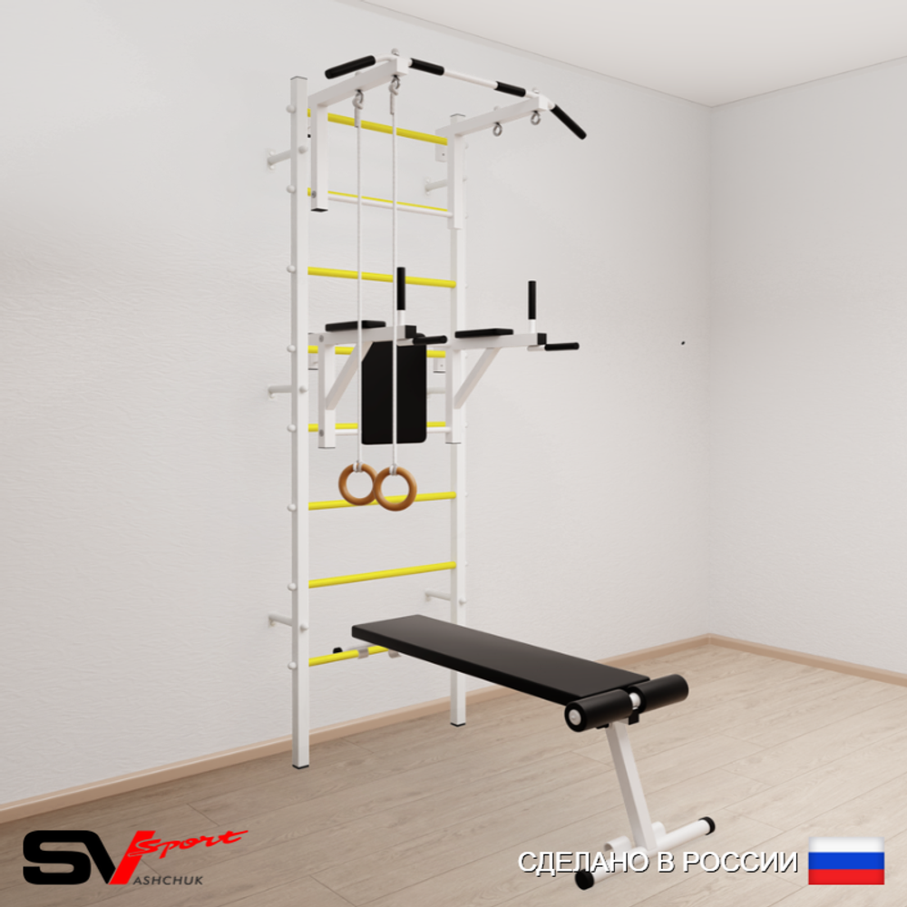 Шведская стенка Sv Sport усиленная 681 (Турник стандарт/Брусья/Скамья/Кольца)