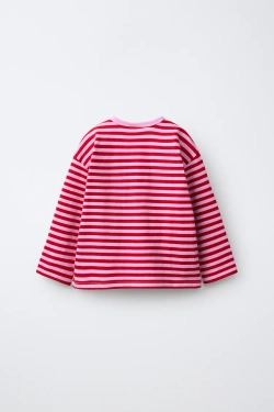 ZARA ЛОНГСЛИВ В ПОЛОСКУ С ВЫШИВКОЙ «СЕРДЦЕ», РОЗОВЫЙ