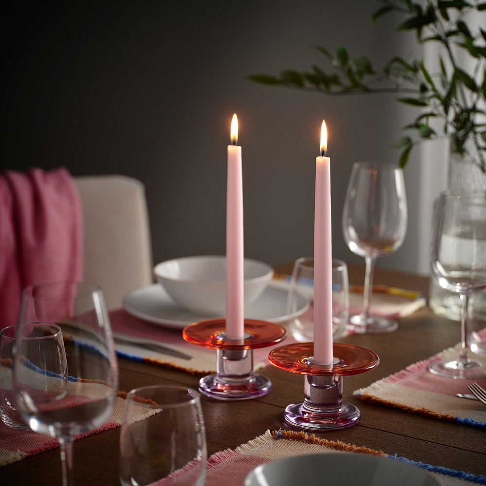 IKEA KLOKHET  (ИКЕА КЛОКХЕТ)  -  Свеча коническая без аромата - светло-розовый 25 см