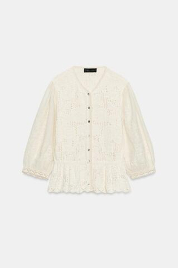 ZARA РОМАНТИЧНЫЙ КАРДИГАН С КОМБИНИРОВАННЫМИ ДЕТАЛЯМИ, ЭКРЮ