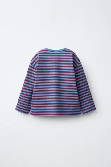 ZARA ЛОНГСЛИВ В ПОЛОСКУ С ВЫШИВКОЙ «СЕРДЦЕ», ОКЕАНСКИЙ СИНИЙ