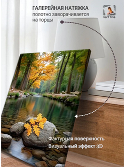 Картина "Листья на воде", на стену 50х70см 1шт., на деревянном подрамнике