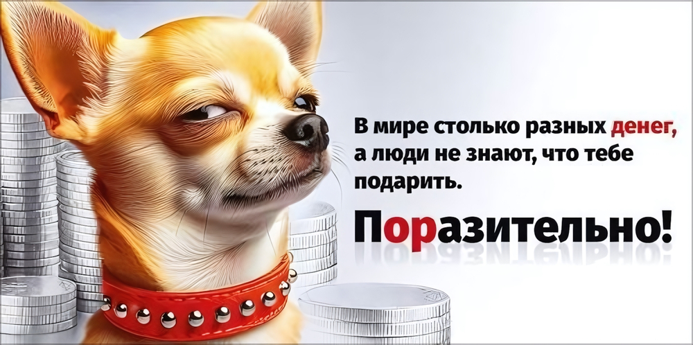 Конверт для денег "В мире столько разных денег..." собака, монеты (Открытая планета)