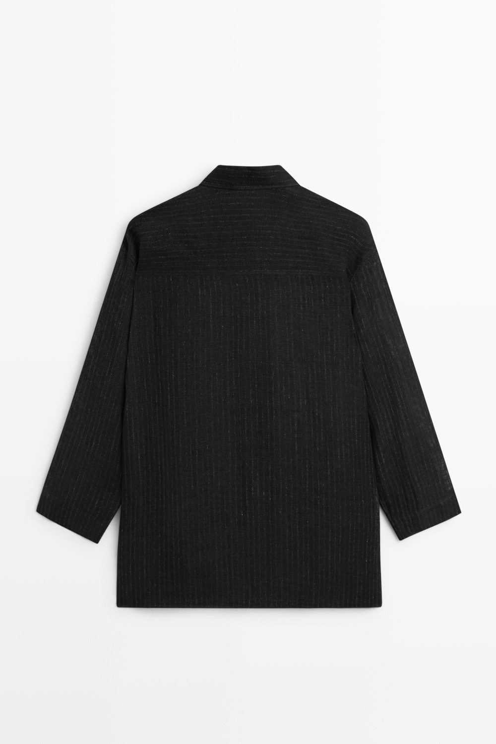 Massimo Dutti Блуза в полоску из смесового льна с пуговицами, черный