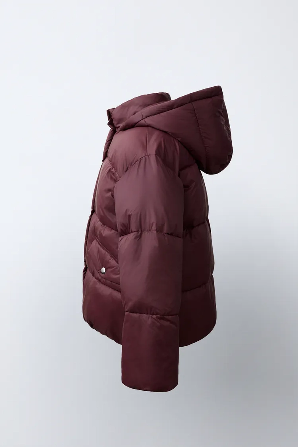 ZARA СТЕГАНАЯ КУРТКА WATER-REPELLENT С КАПЮШОНОМ, БУРГУНДИ