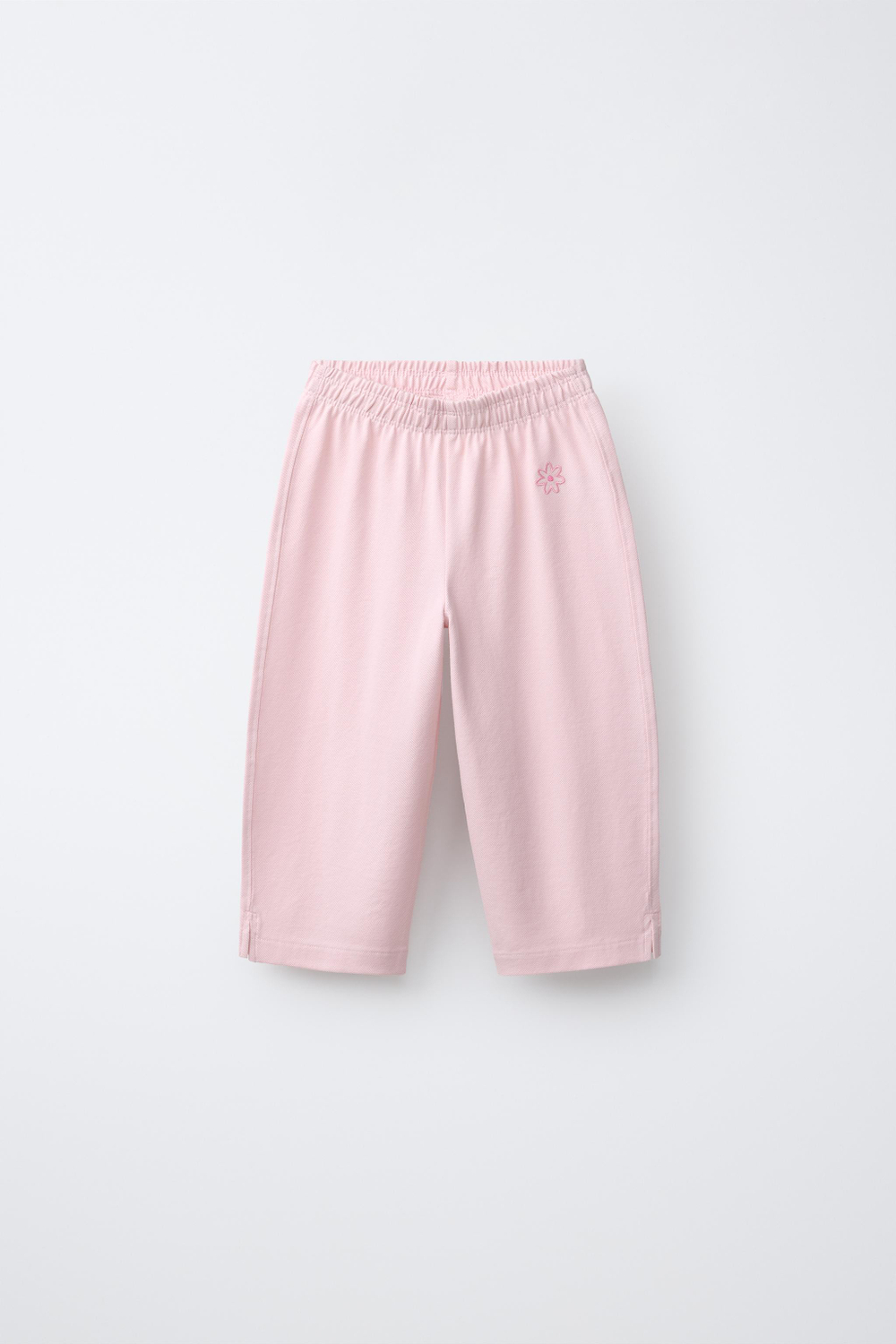 ZARA БРЮКИ WIDE LEG ПИКЕ, СВЕТЛО-РОЗОВЫЙ
