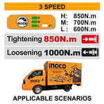 Аккумуляторный бесщеточный ударный гайковерт INGCO CIWLI20851 INDUSTRIAL 20 В 1/2" 850 Нм