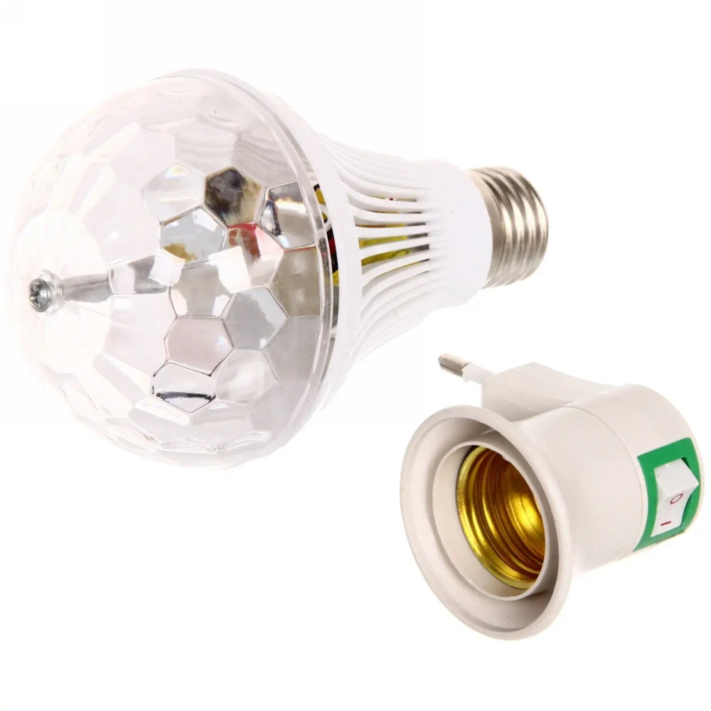 Диско-лампа светодиодная «Карнавал» LED (красный, зеленый, синий), цоколь Е27, 220 В+переходник (220V)
