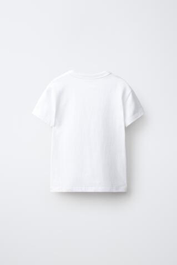 ZARA ХЛОПКОВАЯ ФУТБОЛКА В СТИЛЕ РУСТИК, БЕЛЫЙ