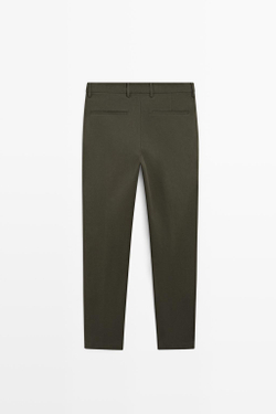 Massimo Dutti Зауженные брюки из смесового хлопка, хаки
