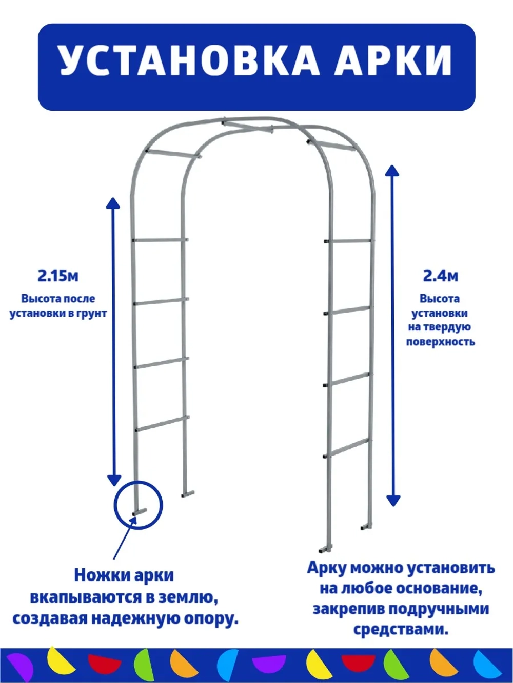 Арка садовая Агросфера длина 50 см из оцинкованной трубы