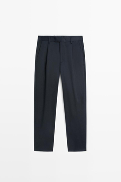 Massimo Dutti Брюки из 100% хлопка с защипами, чернильно-синий