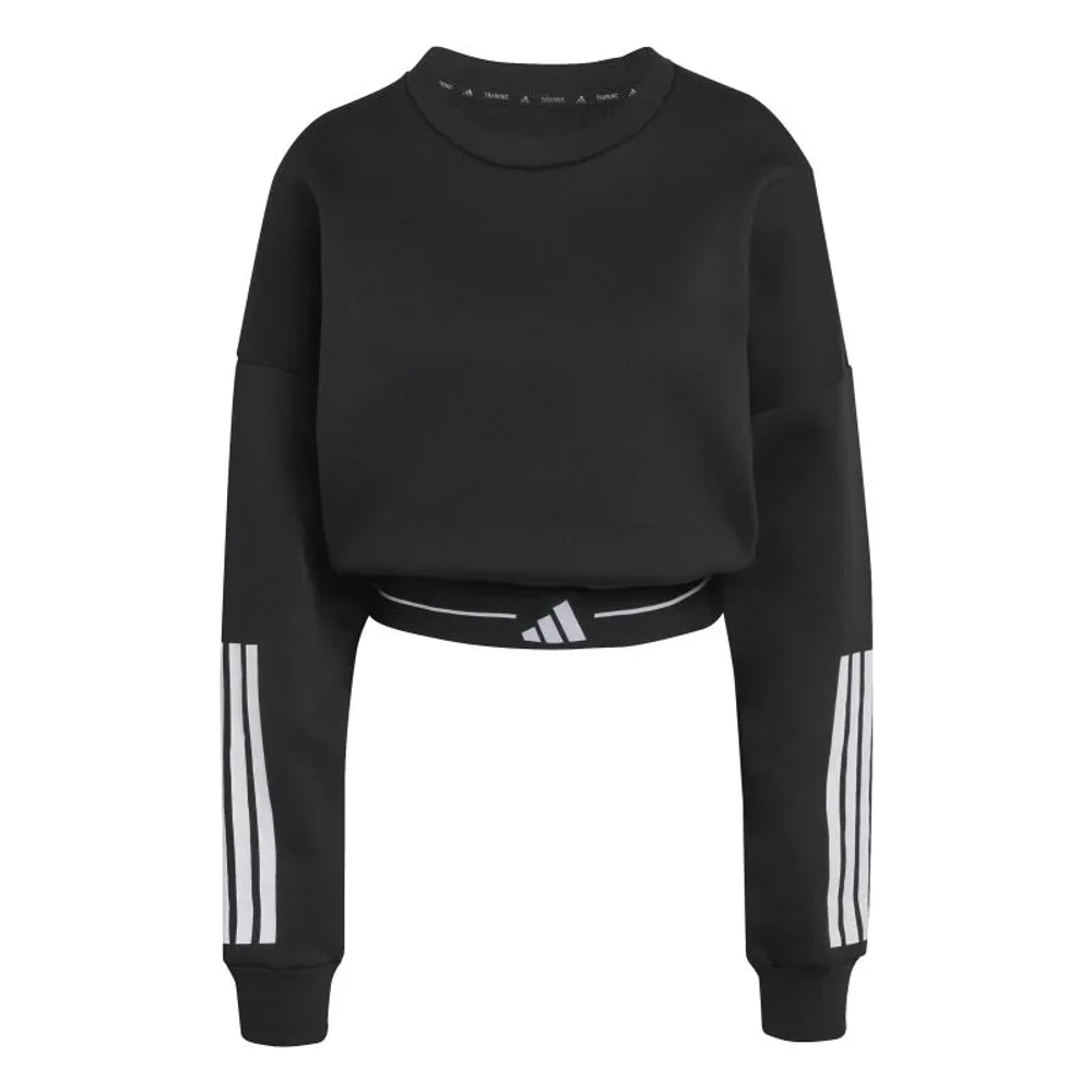 Женская Кофта теннисная Adidas Hyperglam 3-Stripes Cropped Crewneck - black