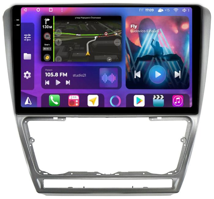 Магнитола для Skoda Octavia A5 2004-2013 (рамка серебро) - FarCar S500-TS10 монитор 10.36" QLED на Android 14, Быстрая, CarPlay, 4G SIM-слот