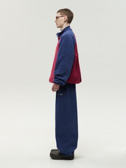 Drawstring Half-Zipped Sweatshirt Raspberry-Navy Smoke