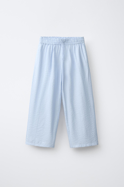 ZARA БРЮКИ WIDE LEG С ЖАТЫМ ЭФФЕКТОМ, ПАСТЕЛЬНО-СИНИЙ