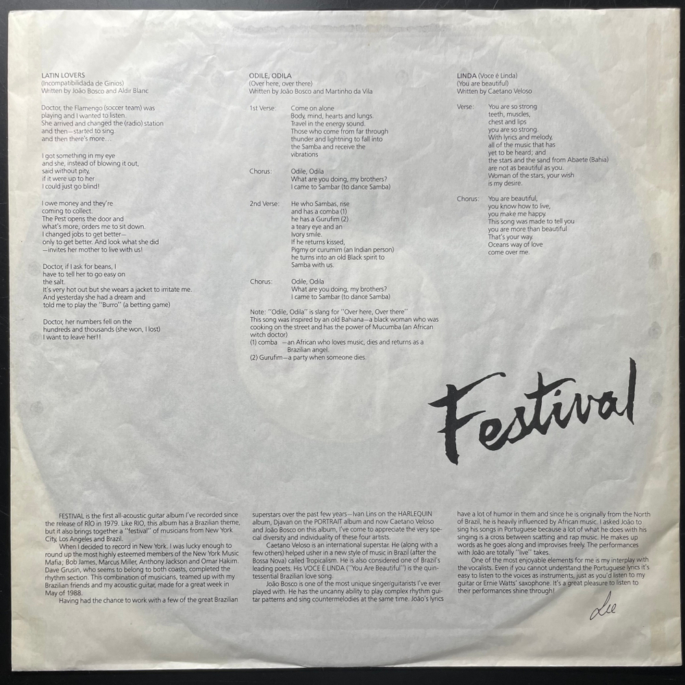 Lee Ritenour ‎– Festival (Швейцария 1988г.)