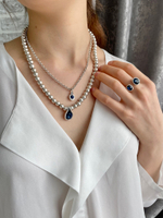 Колье из шариков двурядное с капельками из синих кристаллов Swarovski, Турция