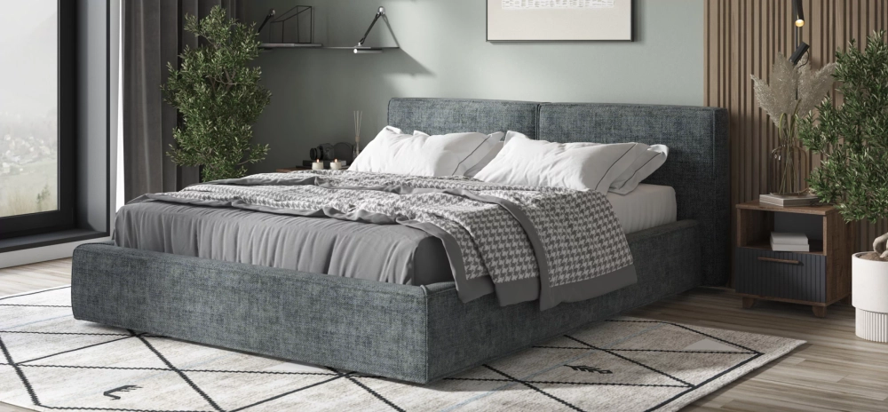 Норд Кровать+ПМ 160*200 Шенилл Смарт серый