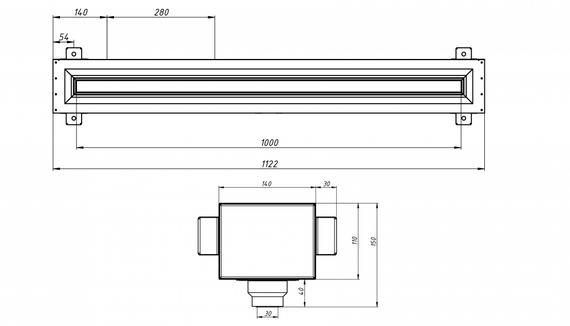 Flexag RA-1-1000-30-W щелевой диффузор с КСД под натяжной потолок, белый