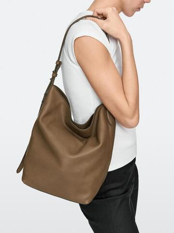 Massimo Dutti Сумка-мешок из кожи наппа, серо-коричневый