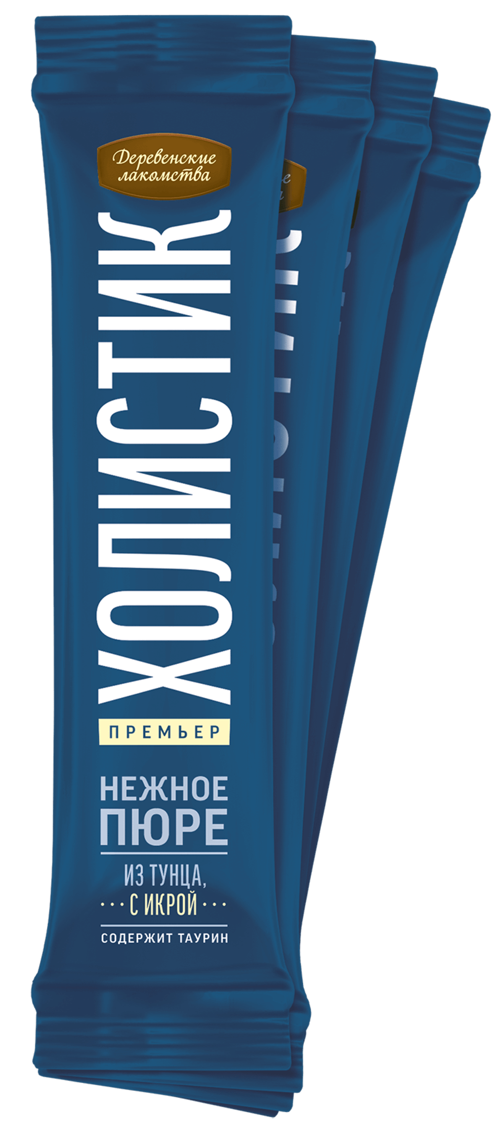 Нежное пюре Деревенские лакомства Холистик Премьер для кошек, из тунца с икрой летучей рыбы - 4*10 г