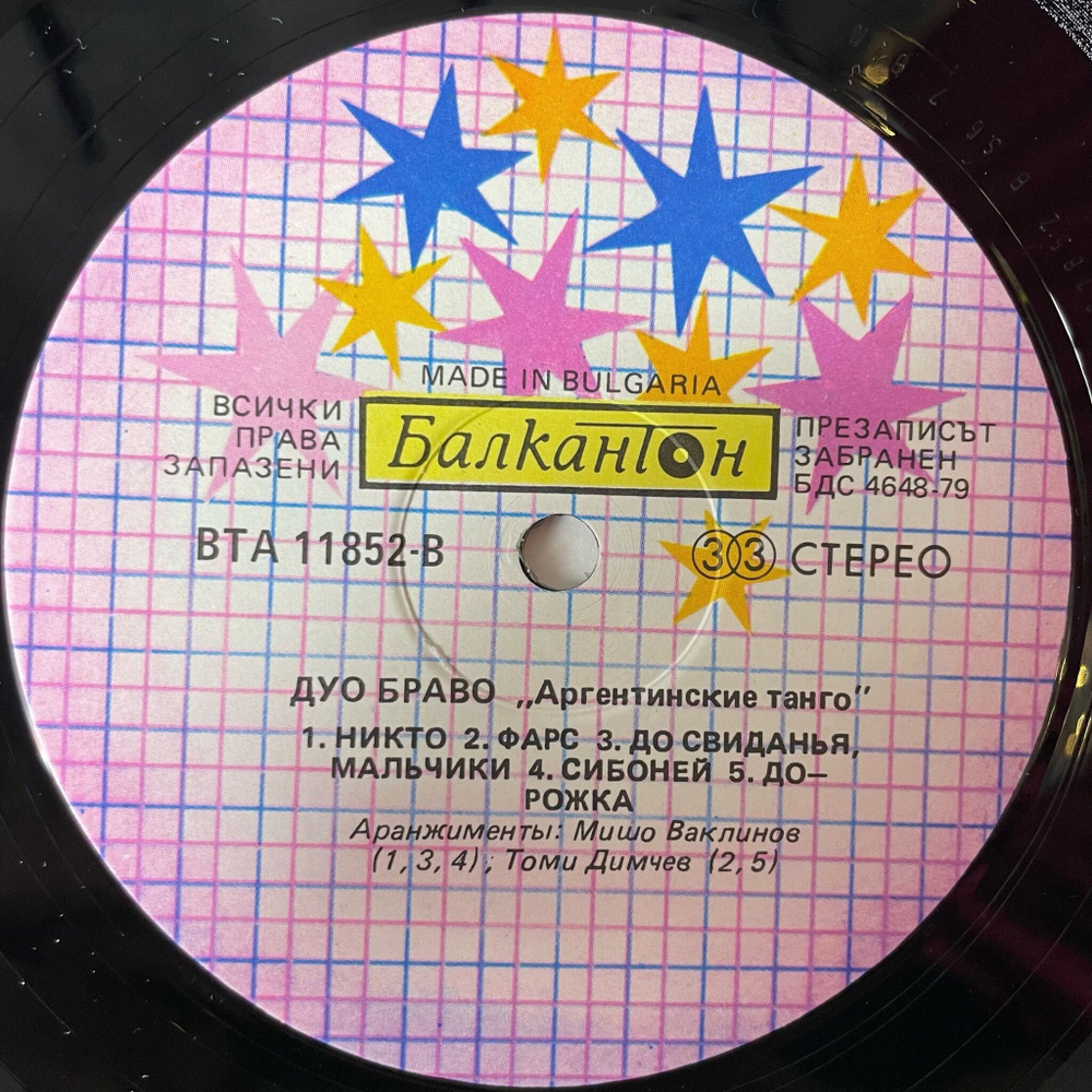 Винтажная виниловая пластинка LP Duo Bravo Argentinian Tangos Аргентинское Танго (Болгария 1985)