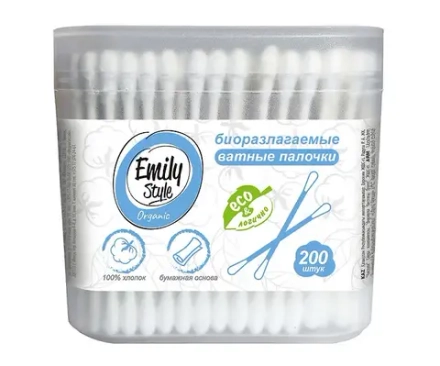 Emily STYLE ватные палочки ЭКО ORGANIC 200шт банка