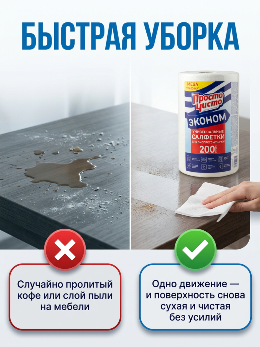 ПРОСТО ЧИСТО Салфетки в рулоне вискозные 200шт
