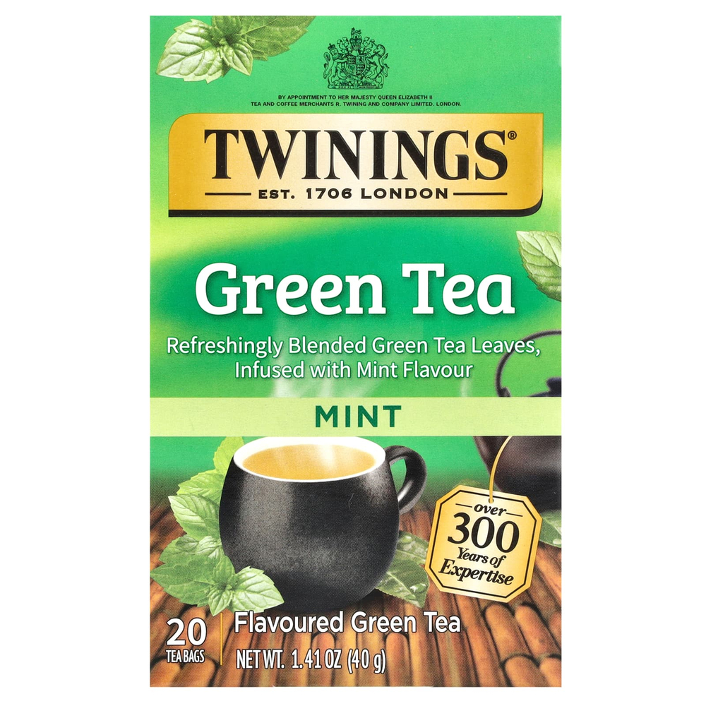 Twinings, Ароматизированный зеленый чай, мята, 20 чайных пакетиков, 40 г (1,41 унции)