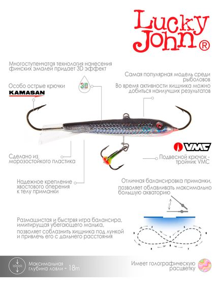 Балансир Lucky John CLASSIC 9 с тр. 85мм/13H блистер