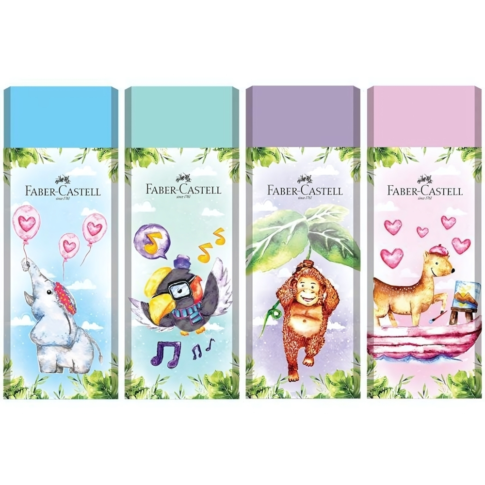 Ластик "Happy Jungle" 62*21,8*11,5мм прямоугольный, Яркая расцветка (Faber-Castell)