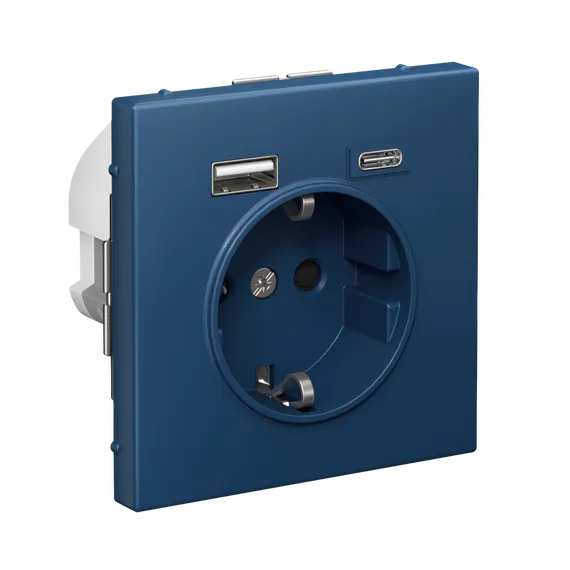Розетка с USB A+C с заземлением и защитными шторками Systeme Electric ArtGallery Аквамарин GAL001132