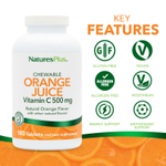 NaturesPlus, жевательный апельсиновый сок, витамин C, натуральный апельсин, 180 таблеток