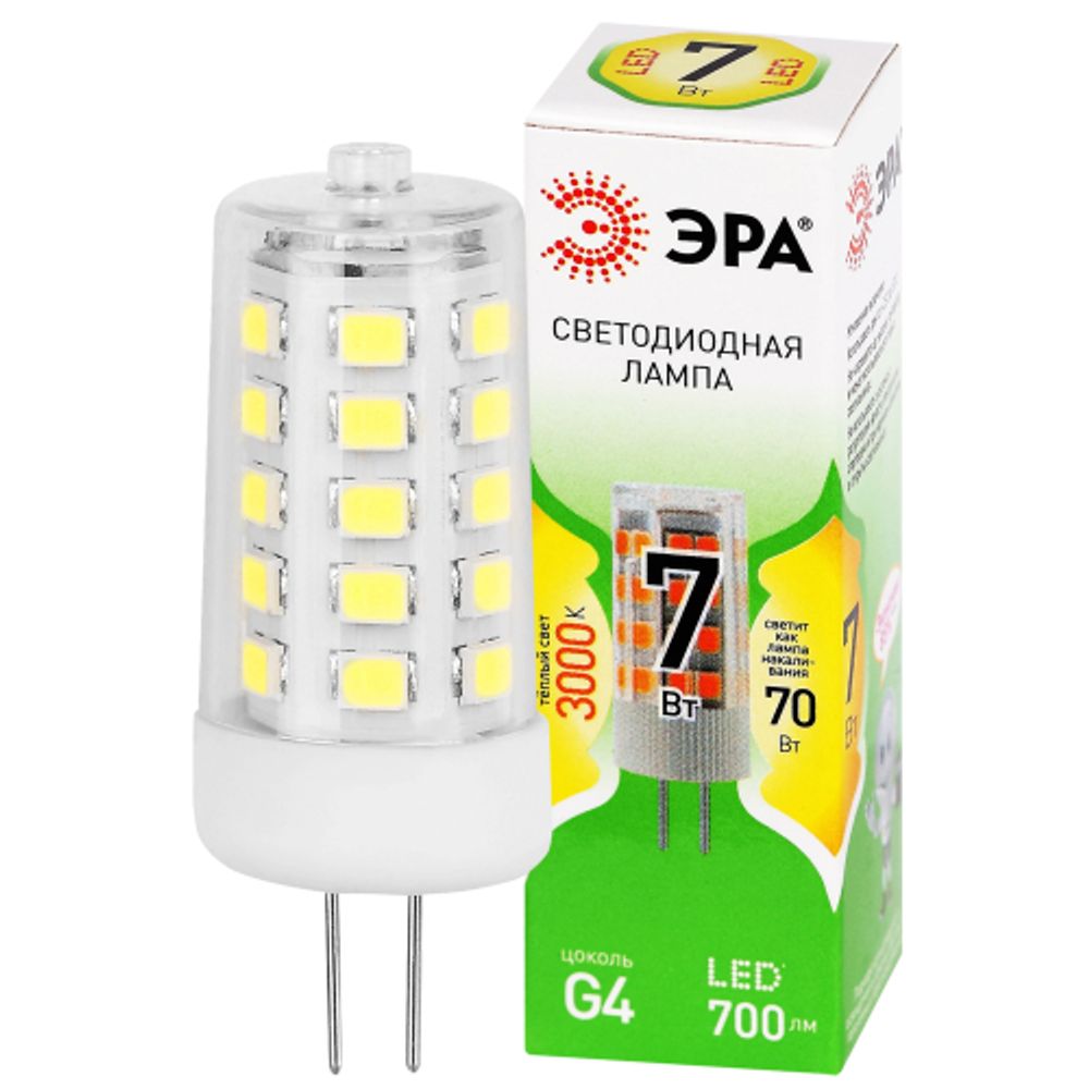 Лампа светодиодная ЭРА GREEN LINE LED G4-JC-7W-830-12V GL 7Вт капсула 12В теплый белый свет G4 | Лампы cветодиодные Капсульные (G4, G9)