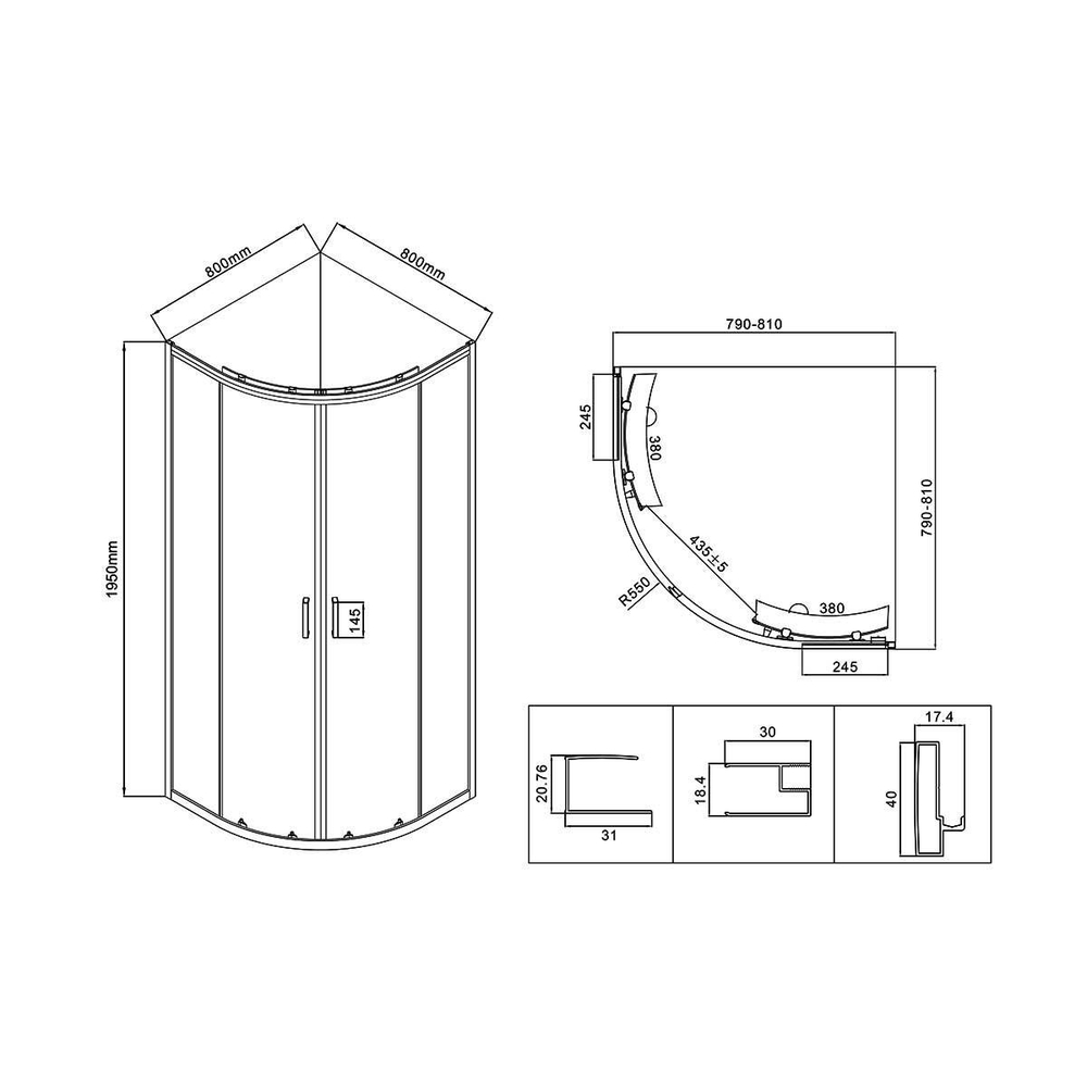 Душевой уголок Сити (City) VSQ-5CT800CL, 800*800, хром, стекло прозрачное,
