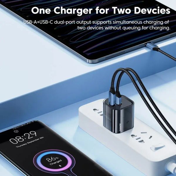 Адаптер питания Toocki 33Вт (Type-C + USB-A) Черный