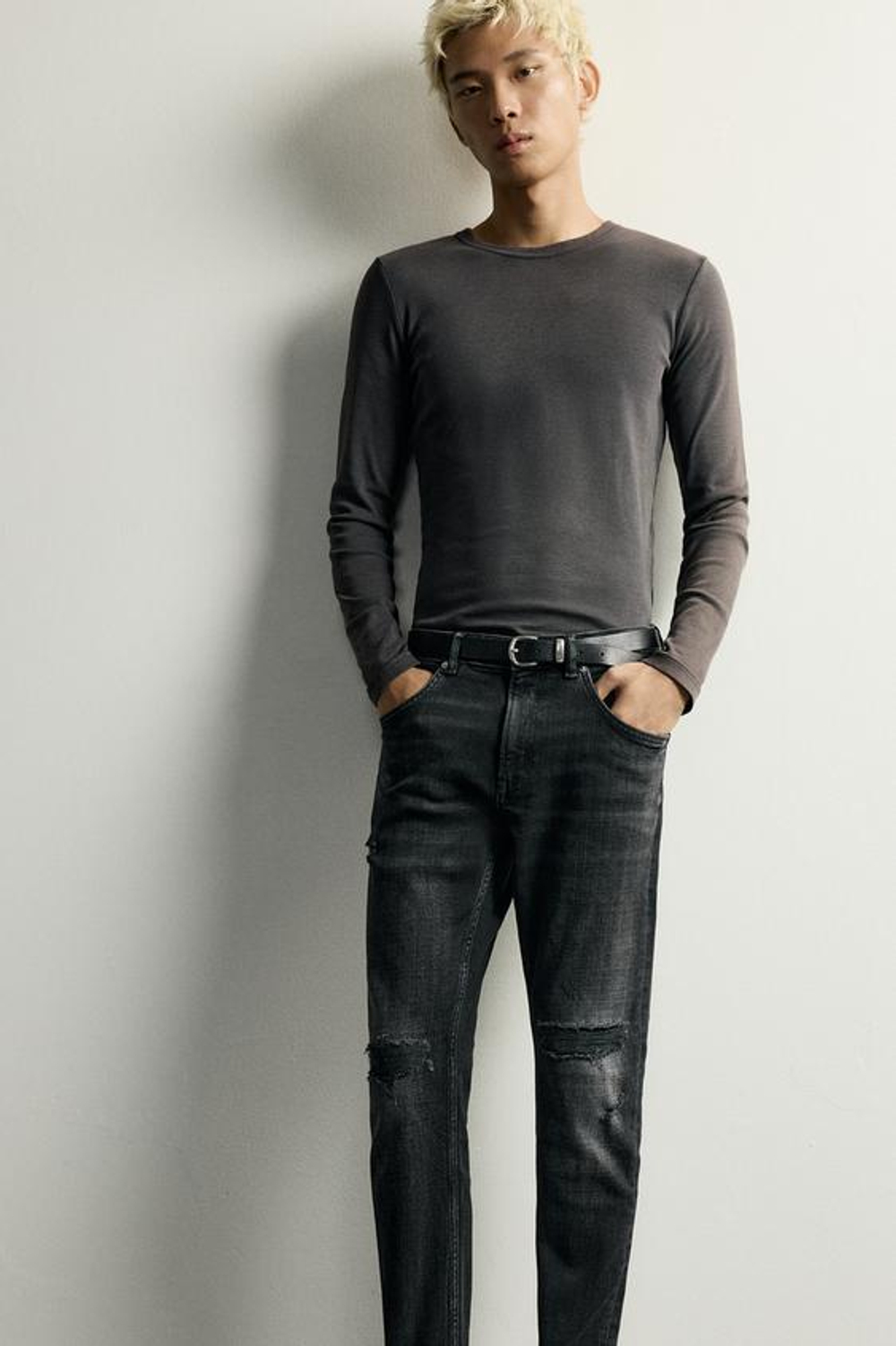 ZARA ДЖИНСЫ SKINNY FIT С РАЗРЕЗАМИ, УГОЛЬНЫЙ