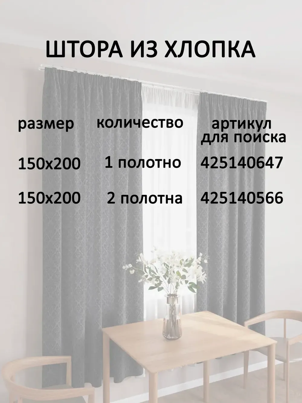 Штора тканевая на кухню, для спальни Роза 150х200 1 шт "Классика (черная)" Сказка перкаль