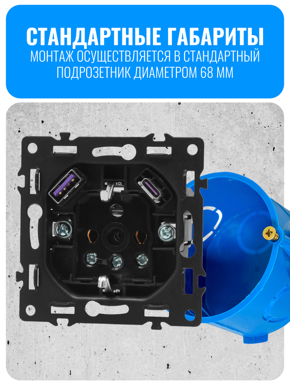 Розетка с зарядным устройством USB и Type-C Smart Aura серия PREMIER без рамки