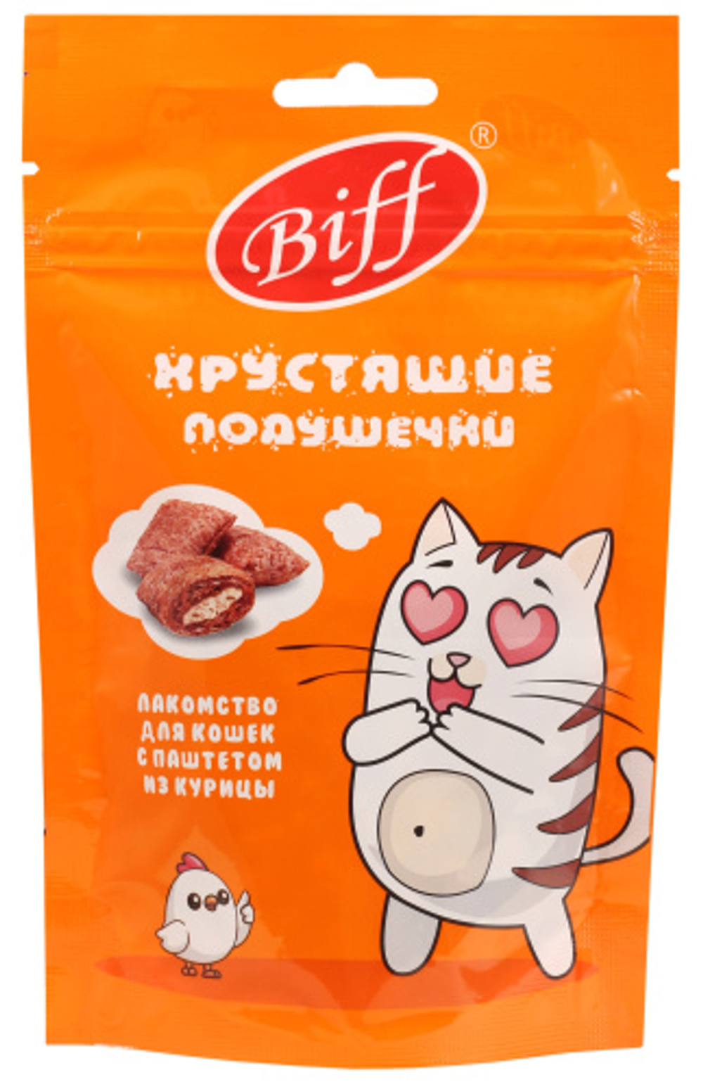 Лакомство Biff Хрустящие подушечки с паштетом из курицы для кошек 60 г