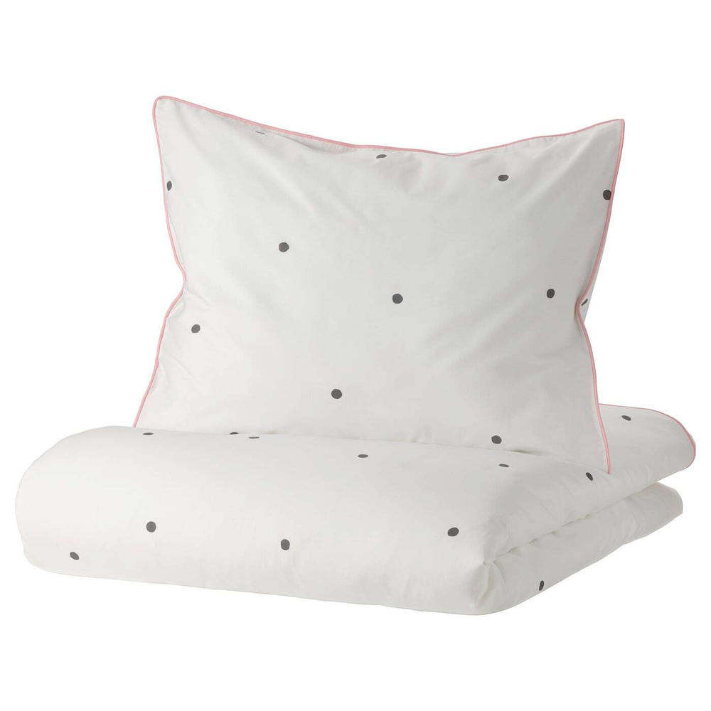 IKEA VÄNKRETS  (ИКЕА ВÄНКРЕТС)  -  Пододеяльник и наволочка, точечный рисунок белый/розовый, 150x200/50x60 см