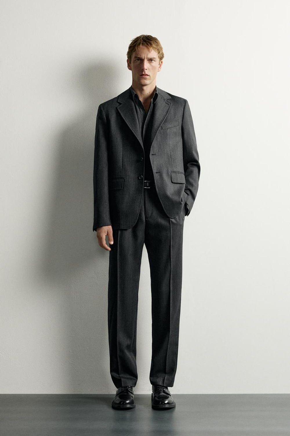 ZARA КОСТЮМНЫЕ БРЮКИ 100% ШЕРСТЬ REGULAR FIT, АНТРАЦИТОВО-СЕРЫЙ