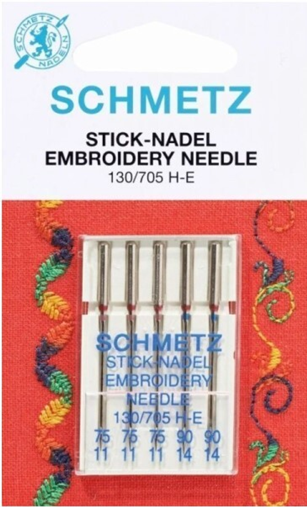 Иглы для вышивки Schmetz 130/705H-E № 75(3),90(2), 5 шт.