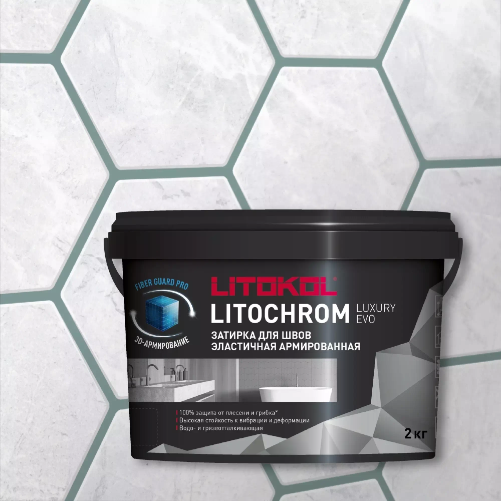 Затирка швов цементная Litokol Litochrom 1-6 Luxury Evo LLE.385 Нефрит, ведро 2 кг