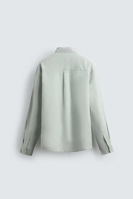 ZARА РУБАШКА REGULAR FIT ИЗ ЛЬНА И ХЛОПКА, ВОДЯНИСТО-ЗЕЛЕНЫЙ