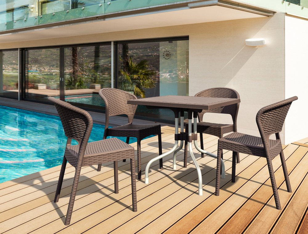 Стол пластиковый плетеный Siesta Contract Forza Rattan 80, коричневый